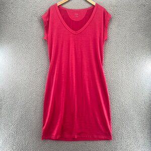 Icebreaker Dress Womens Large Pink Wool T Shirt V Neck Cap Sleeve Mini Stretch
